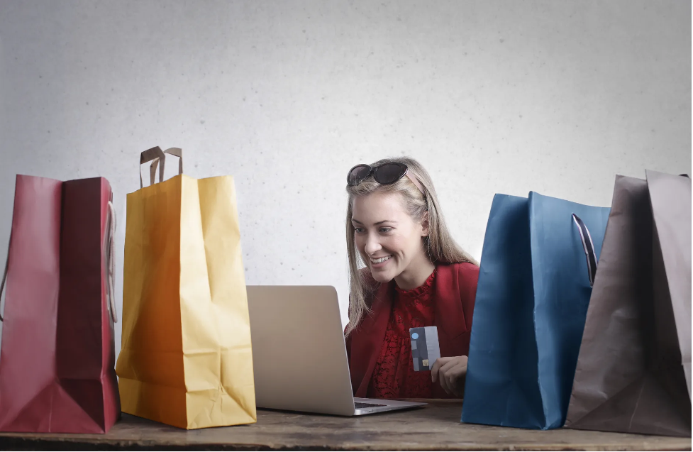 Smiling Woman Shopping Online Smiling Woman Shopping Online